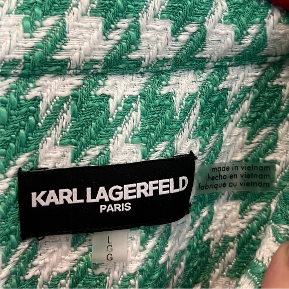 **Karl Lagerfeld green/white houndstooth blazer jacket shacket coat size L - Picture 10 of 10